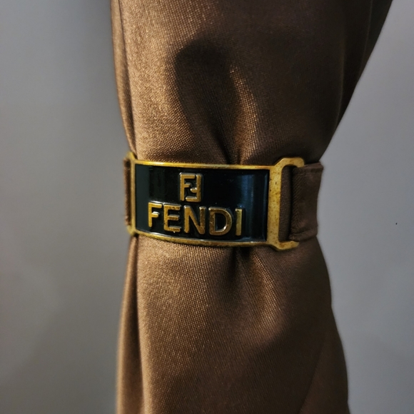 Vintage x 80s Fendi FF Motif Zucchino Print Wood Grain Umbrella - Picture 6 of 16